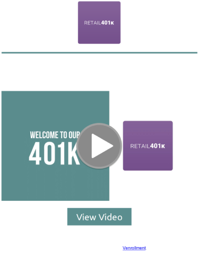 A welcome screen introduces new users to Retail401k’s small business 401k plan services.